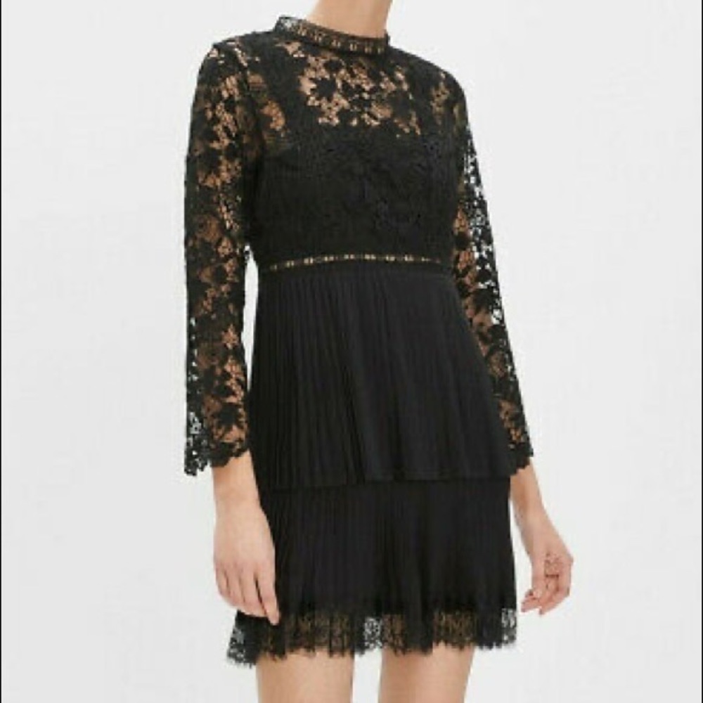Zara Black Lace Pleated Mini Dress